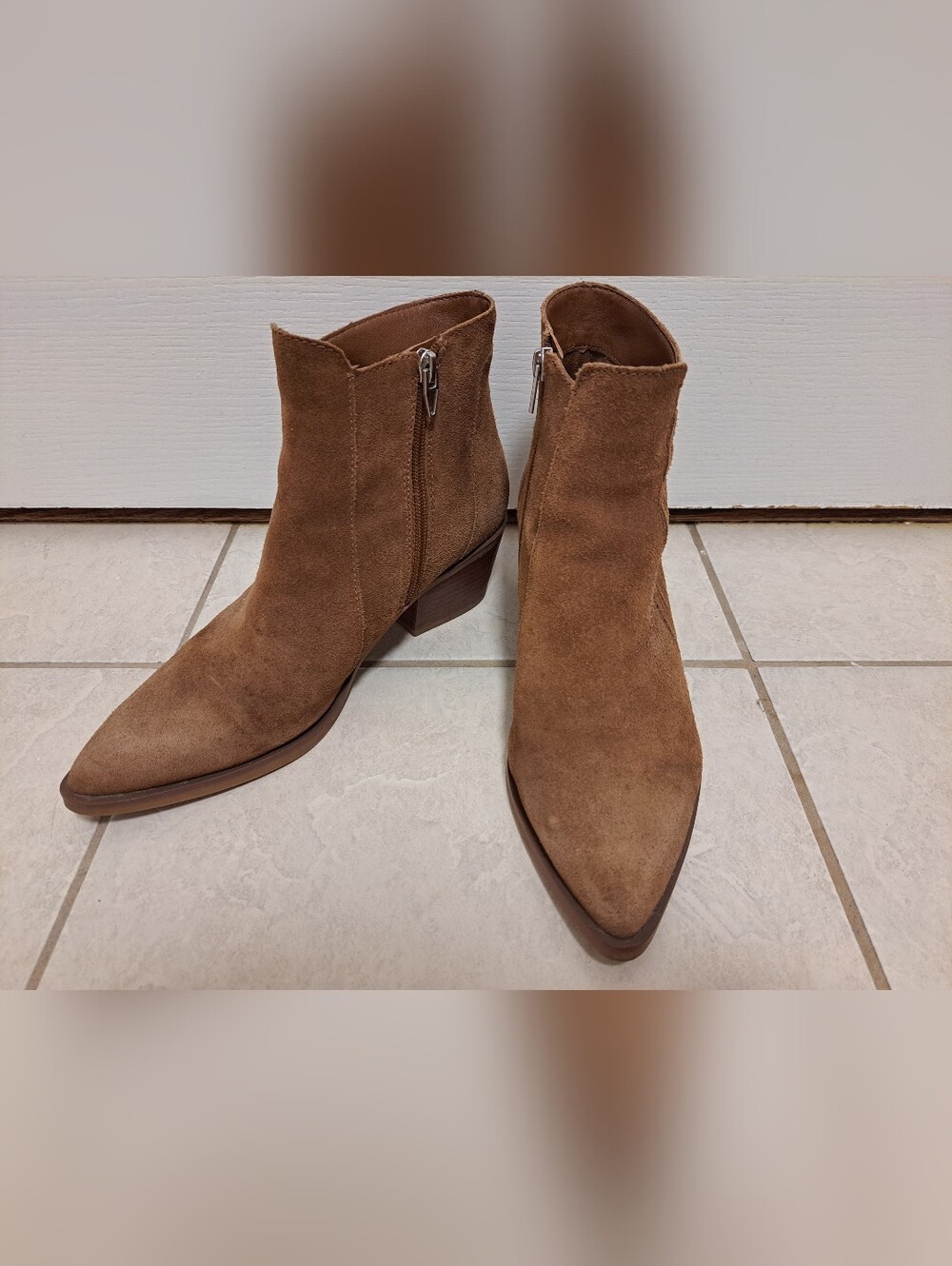 Dolce Vita Tan Suede Pointed Toe Ankle Booties